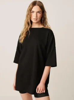 Next Black Relaxed Fit Heavyweight Longline T-Shirt Outlet