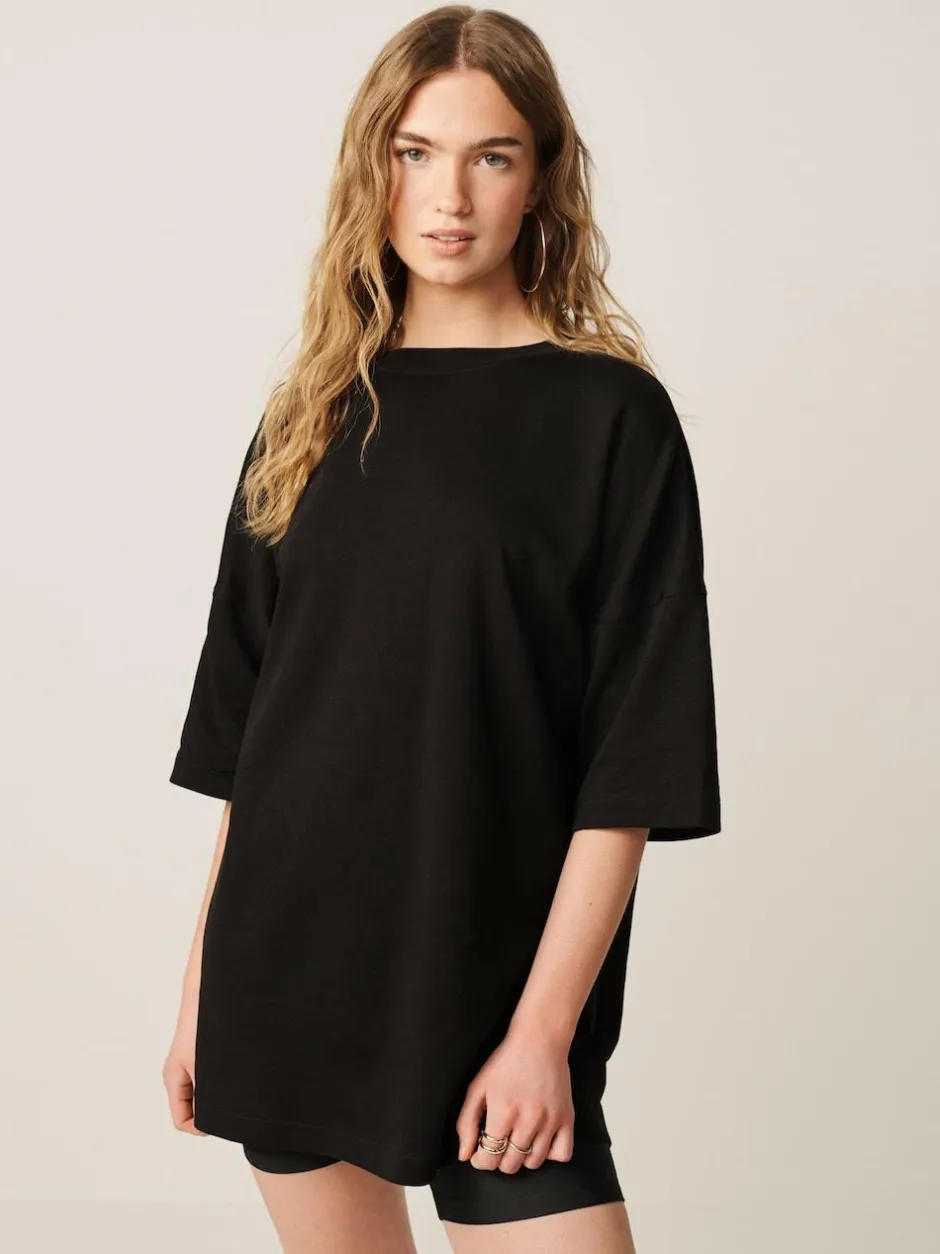Next Black Relaxed Fit Heavyweight Longline T-Shirt Outlet