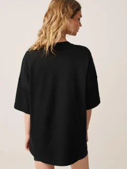 Next Black Relaxed Fit Heavyweight Longline T-Shirt Outlet