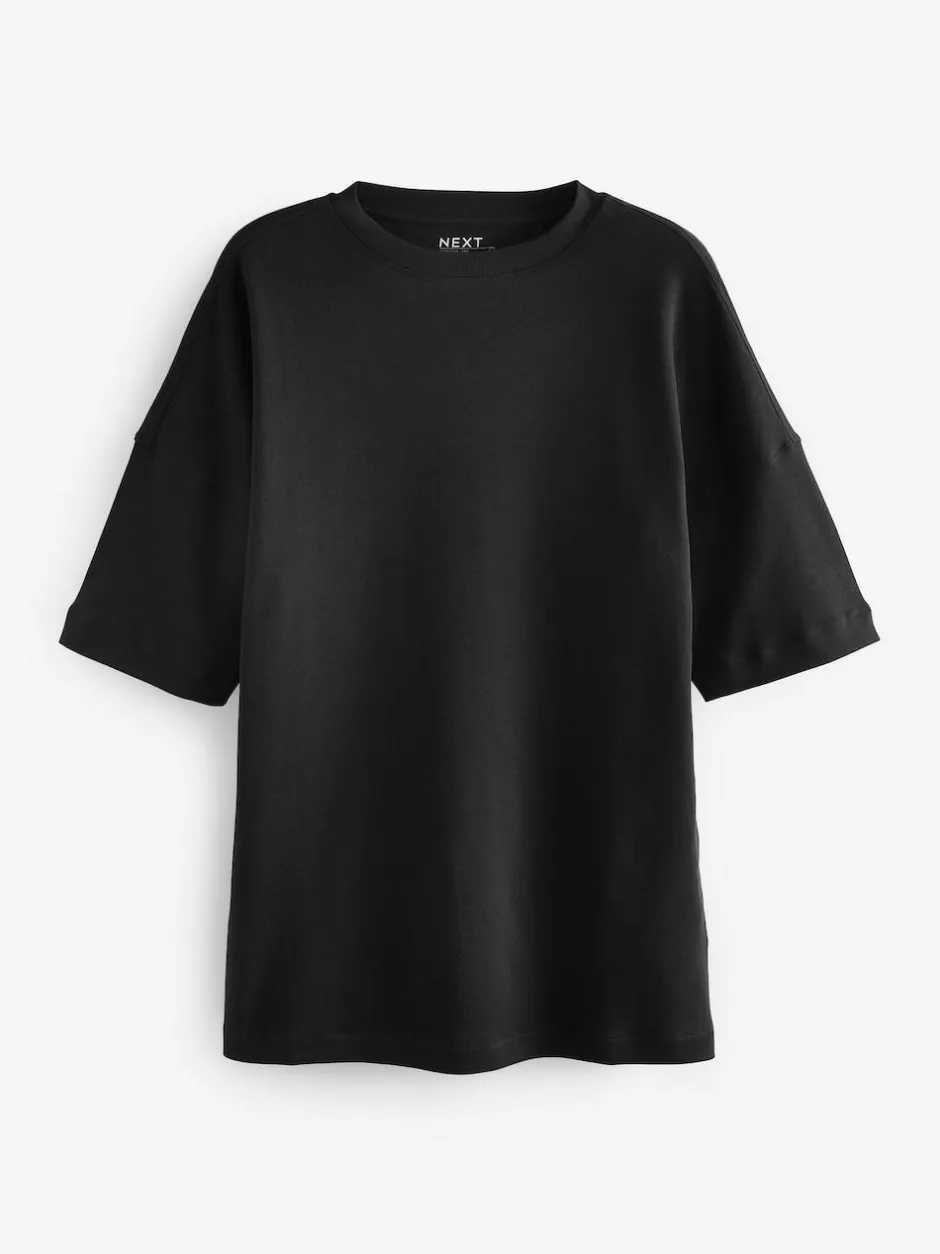 Next Black Relaxed Fit Heavyweight Longline T-Shirt Outlet