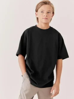 Next Black Relaxed Fit Short Sleeve T-Shirt (3-16yrs) Sale