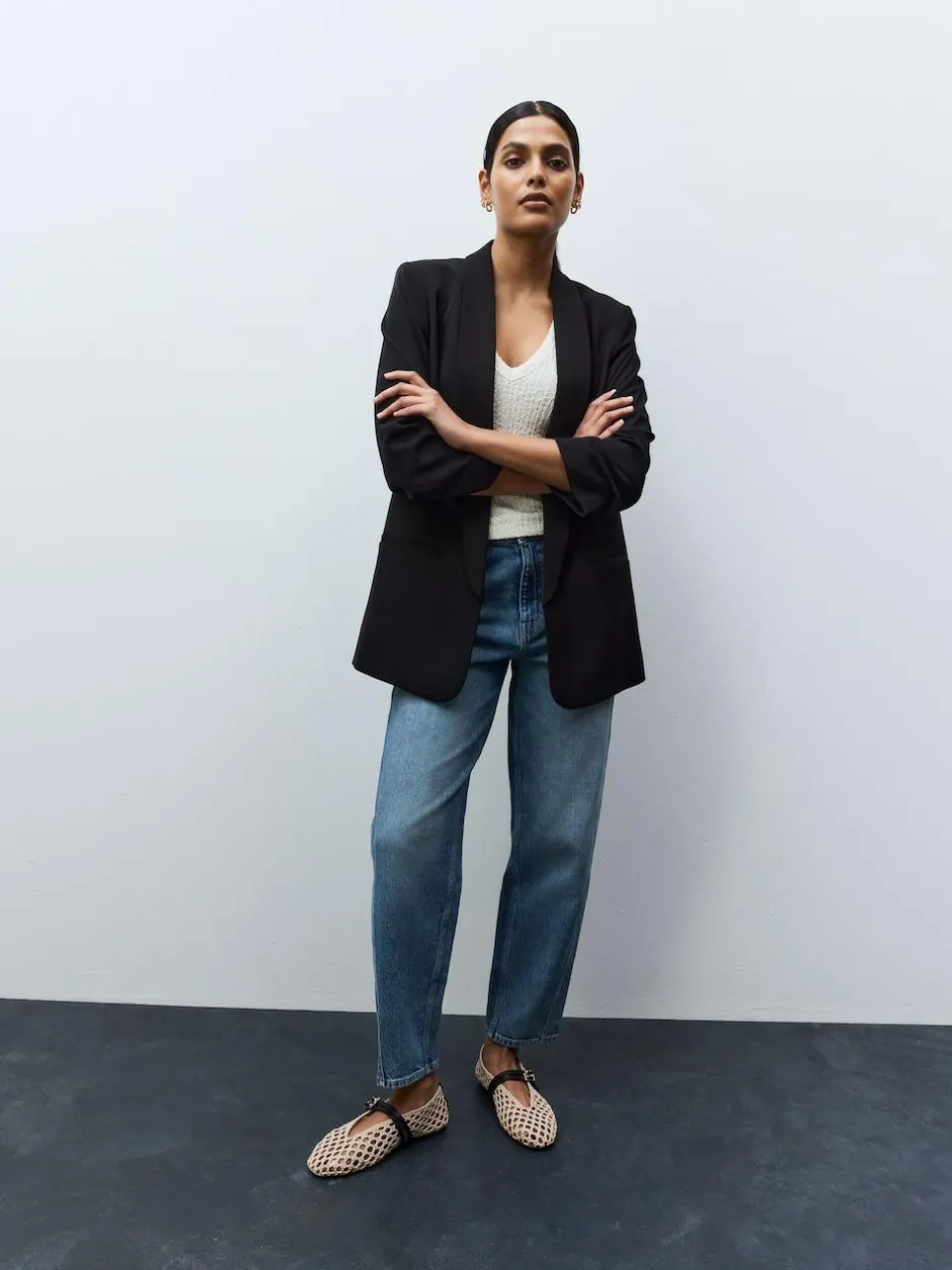 Next Black Relaxed Ruched Sleeve Blazer Clearance