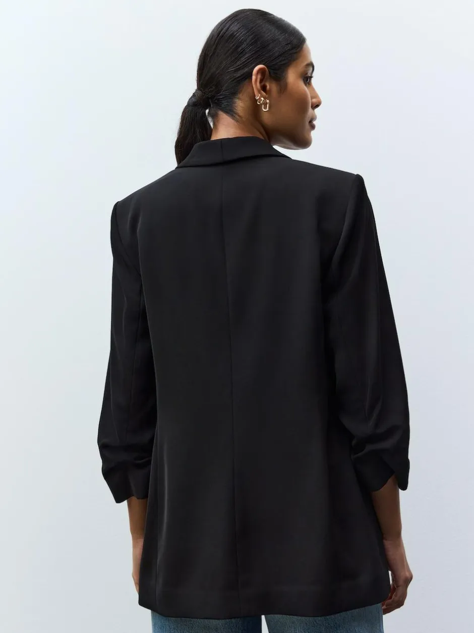 Next Black Relaxed Ruched Sleeve Blazer Clearance