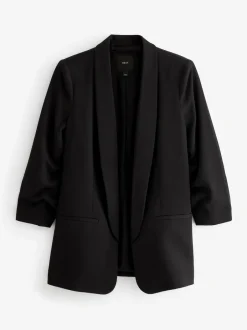 Next Black Relaxed Ruched Sleeve Blazer Clearance