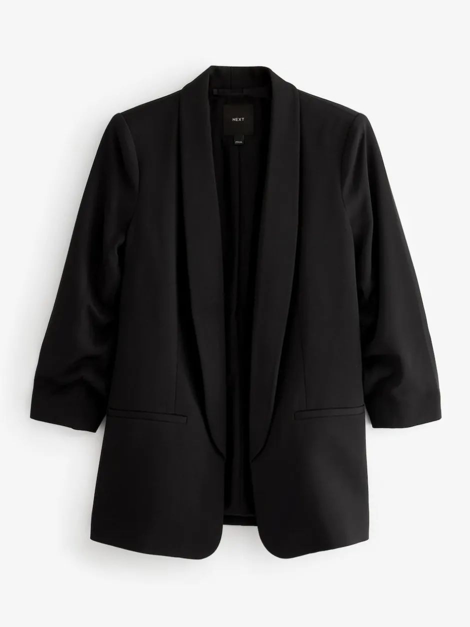 Next Black Relaxed Ruched Sleeve Blazer Clearance