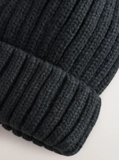 Next Black Rib Pom Beanie (3mths-16yrs) New
