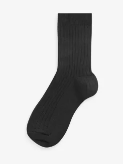 Next Ribbed Cotton Rich Socks 7 Pack Black Sale