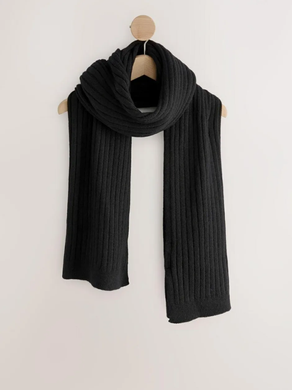 Next Ribbed Knit Scarf Black Sale