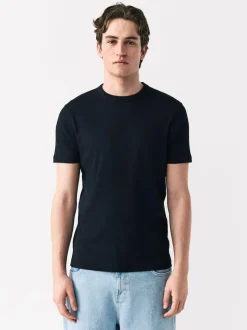 Next Ribbed Short Sleeve Crew T-Shirt Black Clearance