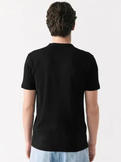 Next Ribbed Short Sleeve Crew T-Shirt Black Clearance