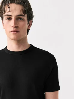 Next Ribbed Short Sleeve Crew T-Shirt Black Clearance