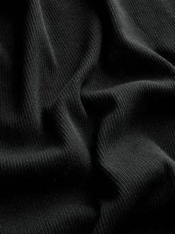 Next Ribbed Short Sleeve Crew T-Shirt Black Clearance