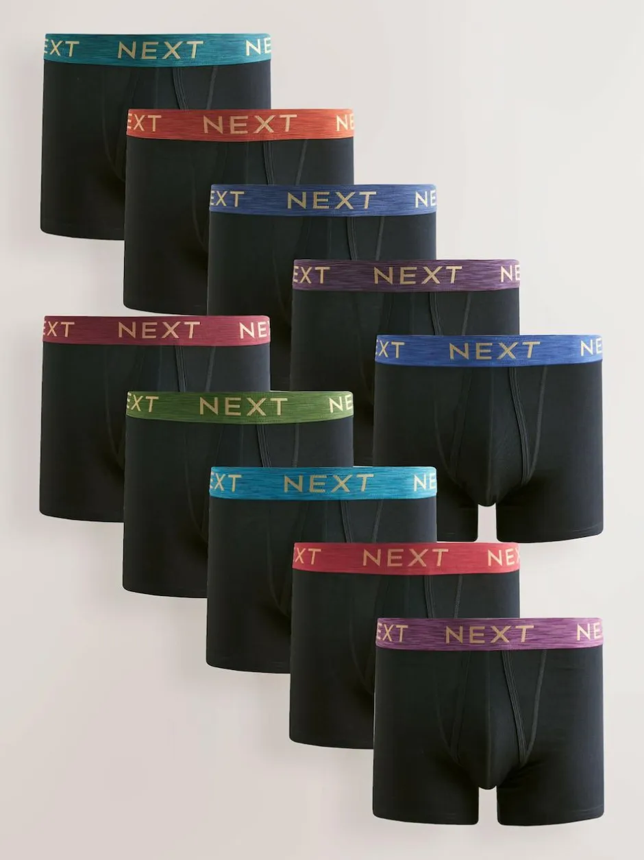 Next Black Rich Marl Waistband A-Front Boxers 10 Pack Sale