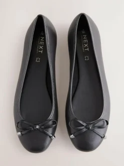 Next Round Toe Leather Ballerina Shoes Black Outlet