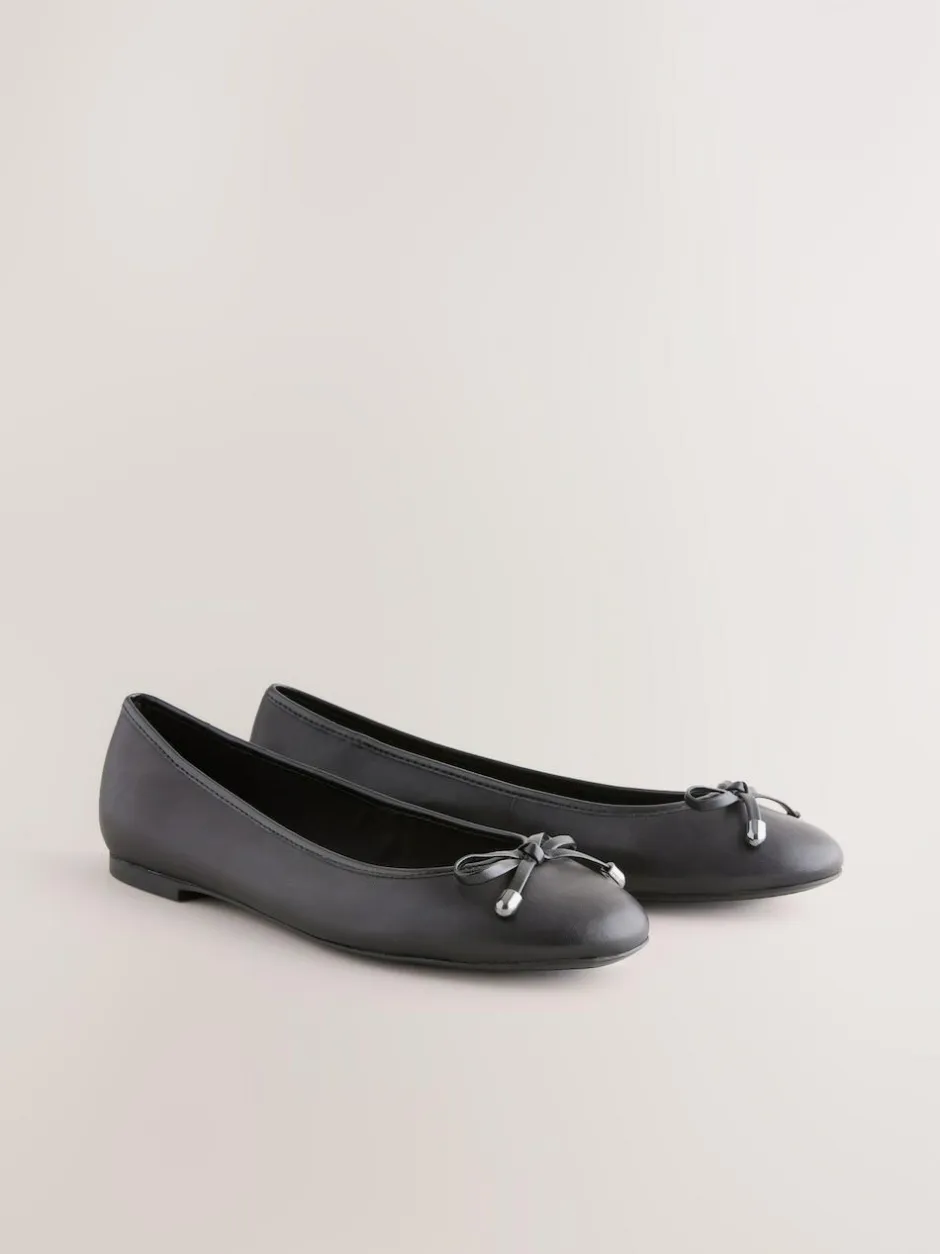 Next Round Toe Leather Ballerina Shoes Black Outlet