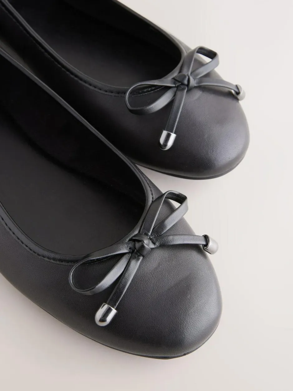 Next Round Toe Leather Ballerina Shoes Black Outlet