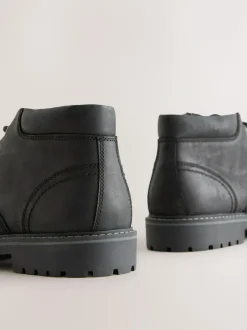 Next Rugged Leather Ankle Boots Black Outlet