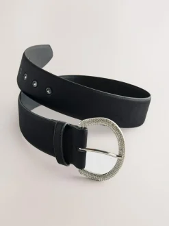 Next Satin Belt with Diamante Buckle Black Sale