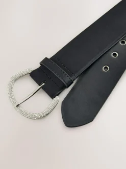 Next Satin Belt with Diamante Buckle Black Sale