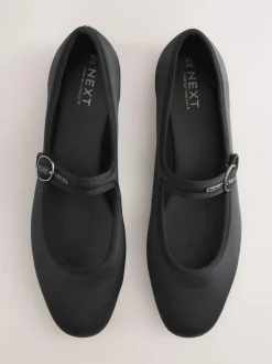 Next Forever Comfort Round Toe Buckle Detail Mary Jane Shoes Black Satin