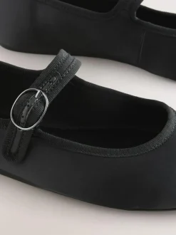 Next Forever Comfort Round Toe Buckle Detail Mary Jane Shoes Black Satin