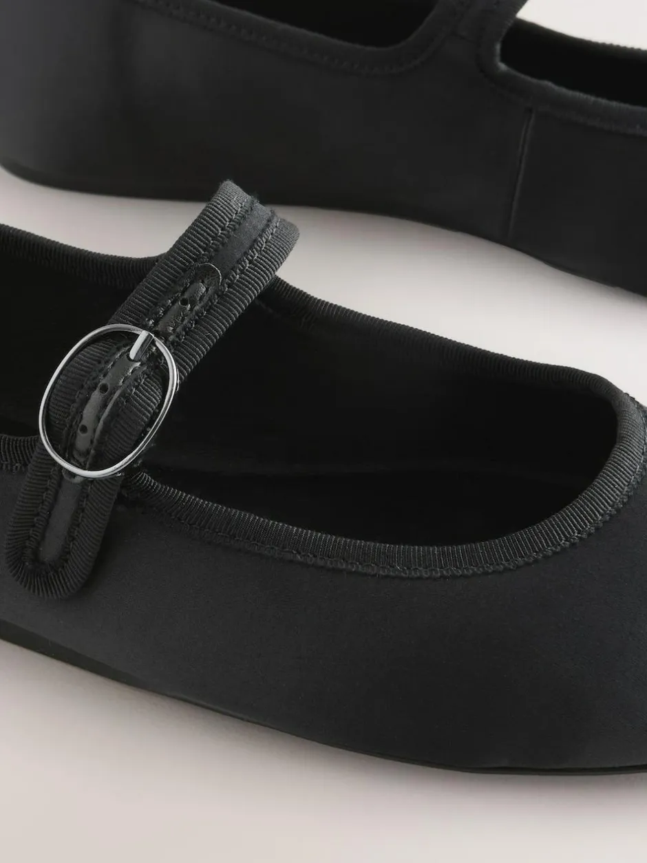 Next Forever Comfort Round Toe Buckle Detail Mary Jane Shoes Black Satin
