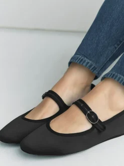 Next Forever Comfort Round Toe Buckle Detail Mary Jane Shoes Black Satin