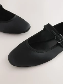 Next Forever Comfort Round Toe Buckle Detail Mary Jane Shoes Black Satin