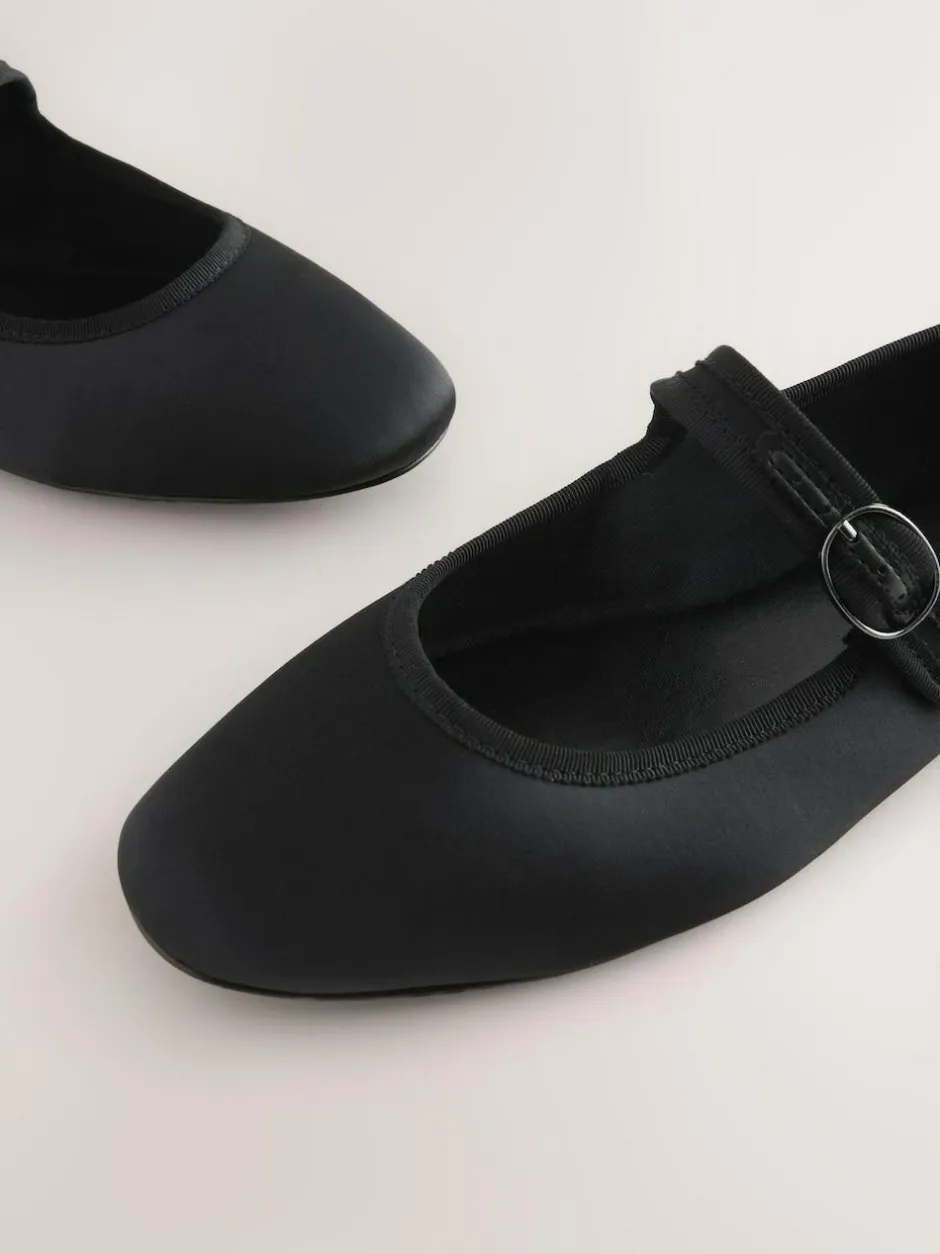 Next Forever Comfort Round Toe Buckle Detail Mary Jane Shoes Black Satin