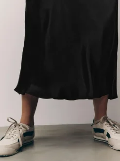 Next Black Satin Midi Skirt Hot