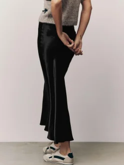 Next Black Satin Midi Skirt Hot