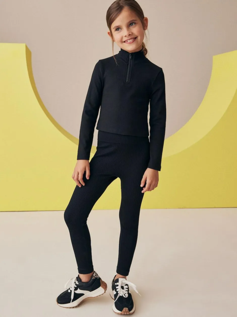 Next Black Seamless Ribbed High Waist Leggings (3-16yrs) Discount