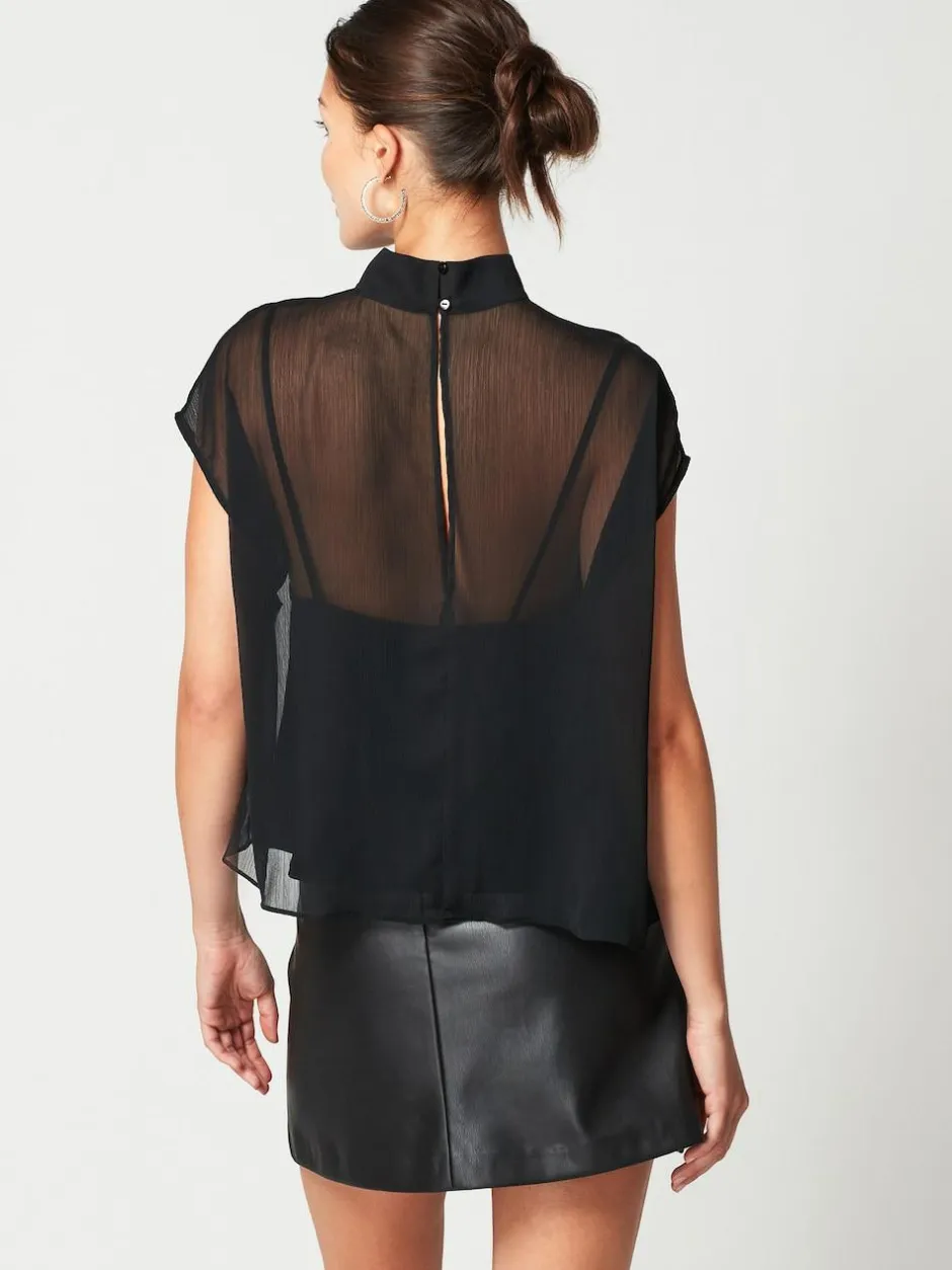 Next Black Sheer Layer Cap Sleeve Top Hot