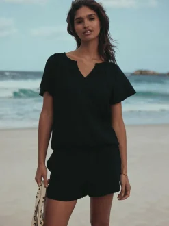 Next Black Shirred Jersey Shorts Hot