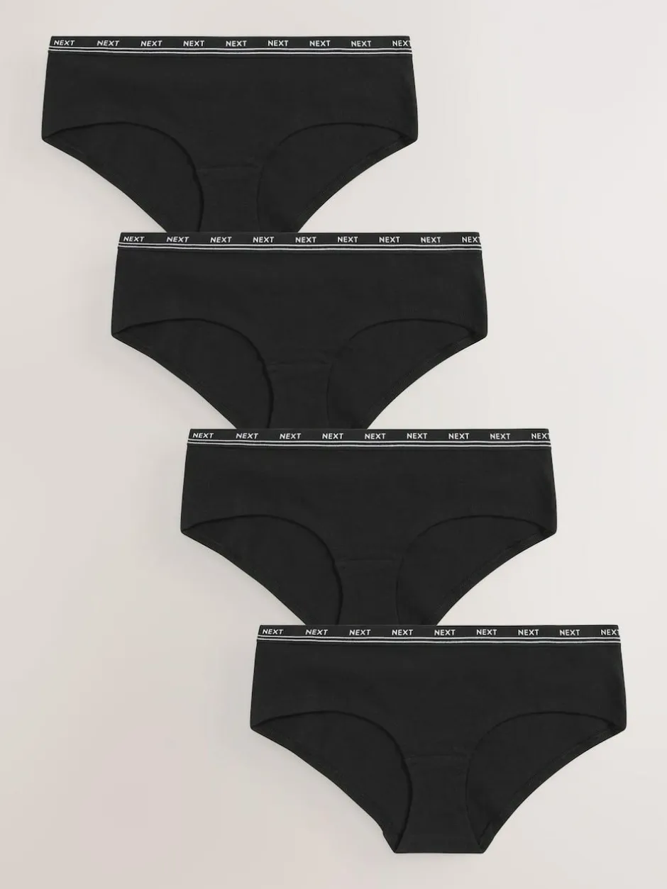 Next Short Cotton Logo Knickers 4 Pack Black
