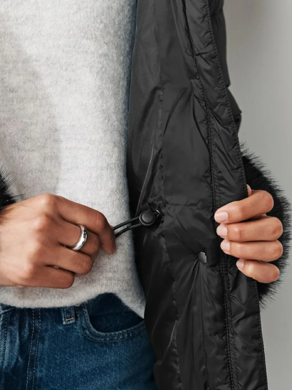 Next Black Short Padded Coat with Faux Fur Trim Hood and Cuffs Best