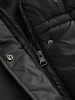 Next Black Short Padded Coat with Faux Fur Trim Hood and Cuffs Best