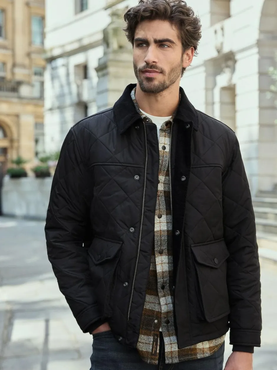 Next Black Shower Resistant Diamond Quilt Corduroy Collared Jacket Best