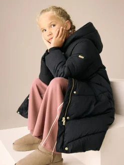 Next Black Shower Resistant Longline Padded Coat (3-16yrs) Outlet