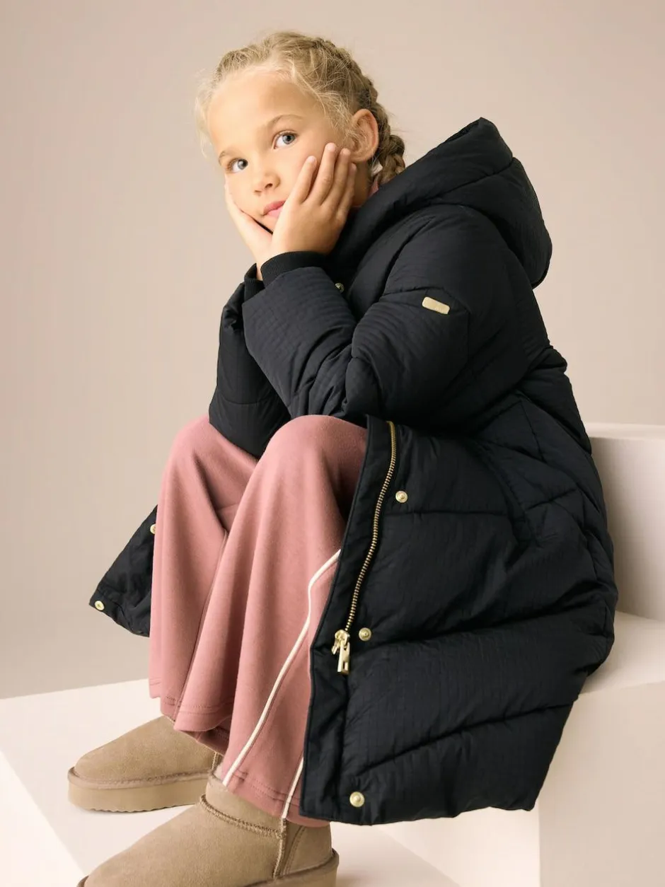 Next Black Shower Resistant Longline Padded Coat (3-16yrs) Outlet