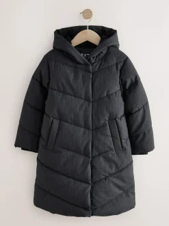 Next Black Shower Resistant Longline Padded Coat (3-16yrs) Outlet