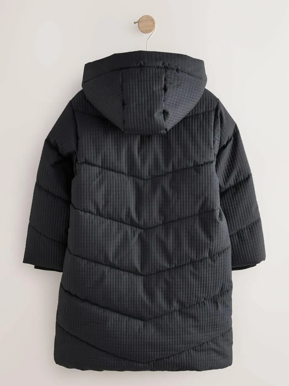 Next Black Shower Resistant Longline Padded Coat (3-16yrs) Outlet