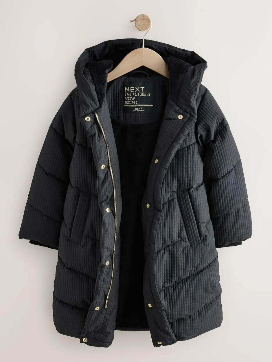 Next Black Shower Resistant Longline Padded Coat (3-16yrs) Outlet
