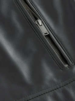 Next Signature Leather Funnel Neck Jacket Black Outlet