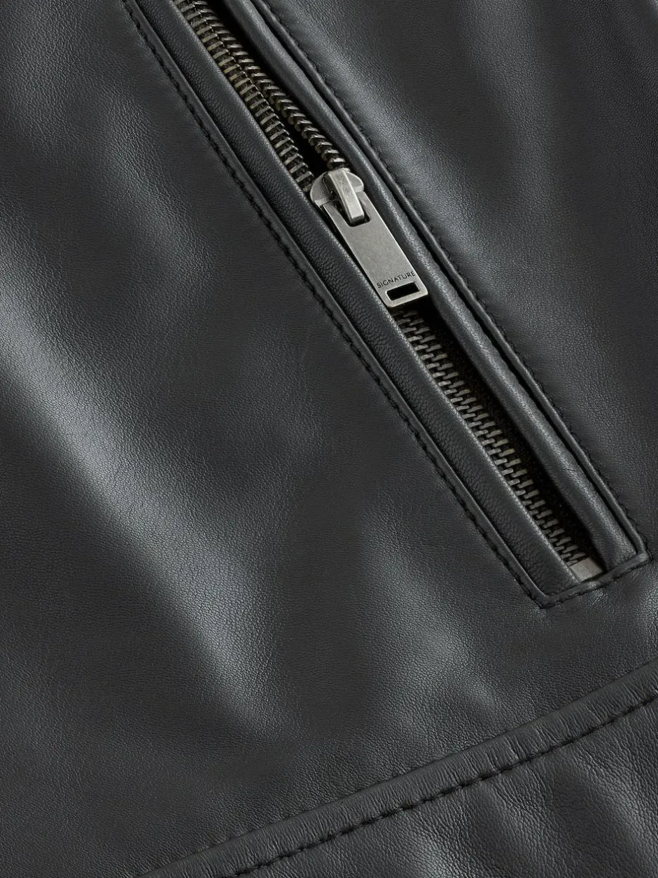 Next Signature Leather Funnel Neck Jacket Black Outlet