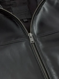Next Signature Leather Funnel Neck Jacket Black Outlet