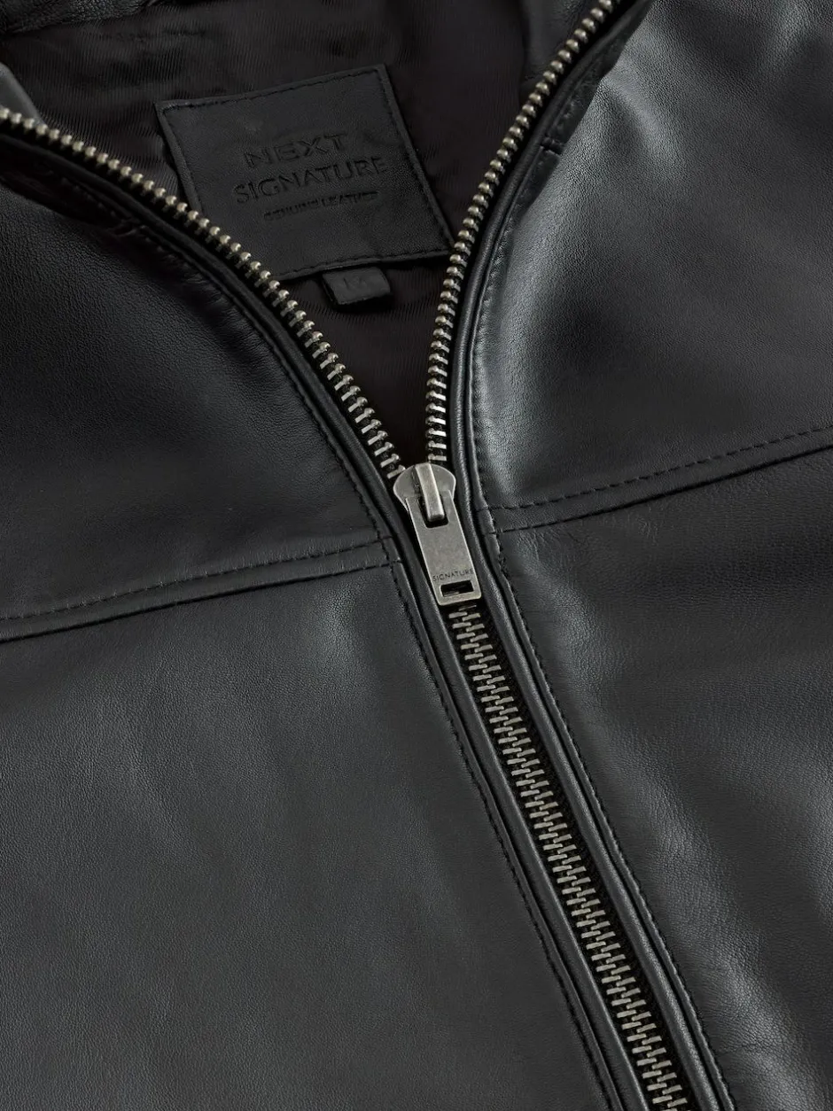 Next Signature Leather Funnel Neck Jacket Black Outlet