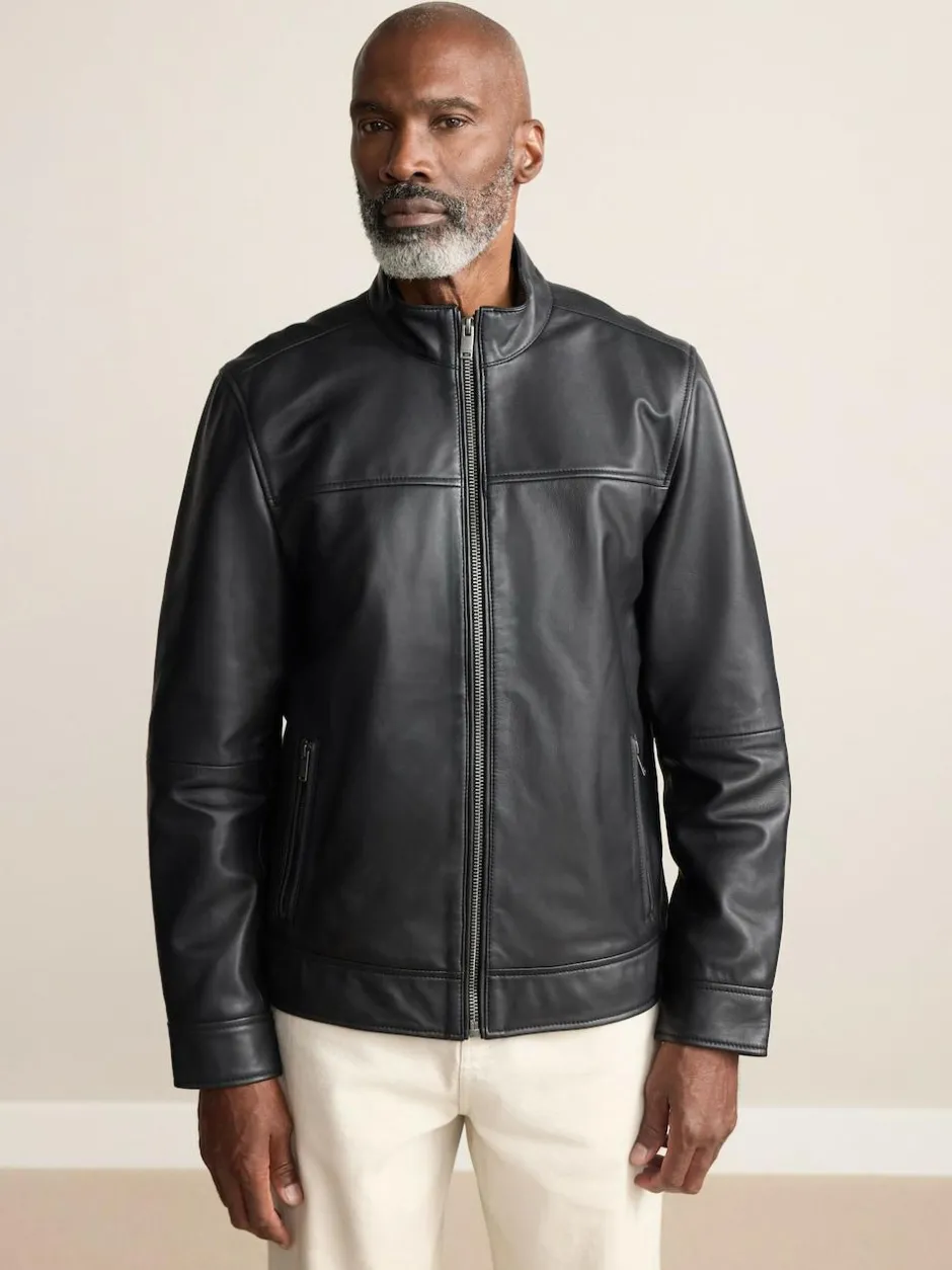 Next Signature Leather Funnel Neck Jacket Black Outlet