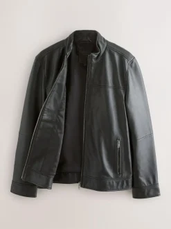 Next Signature Leather Funnel Neck Jacket Black Outlet