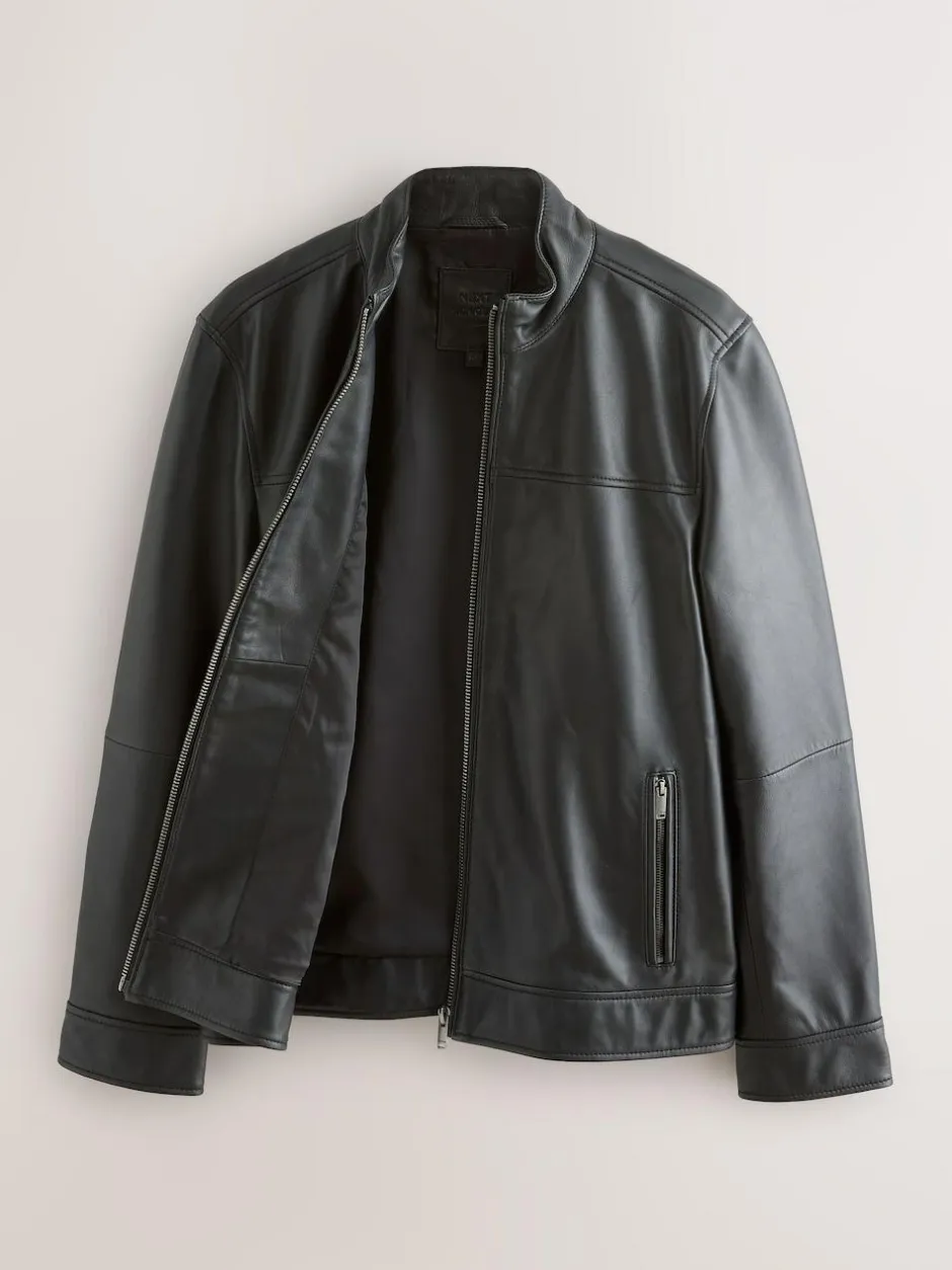 Next Signature Leather Funnel Neck Jacket Black Outlet